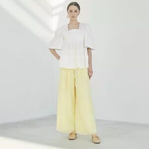 ADEAM Intermix "Heather" butter yellow hi-waist palazzo wide leg pants M